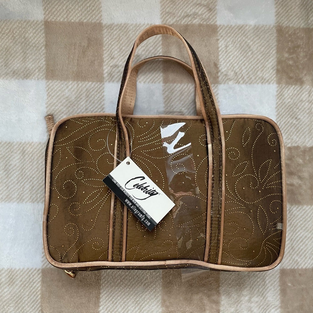 NWT Vintage Celebrity Brown Embroidered Travel Organizer Tote Bag